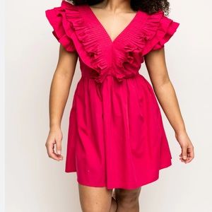 NEW fuchsia pink pleated ruffle mini dress